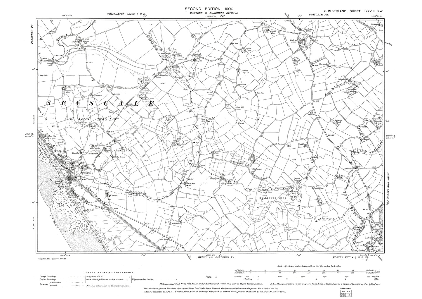 Old OS map dated 1900, showing Seascale in Cumberland - 78SW