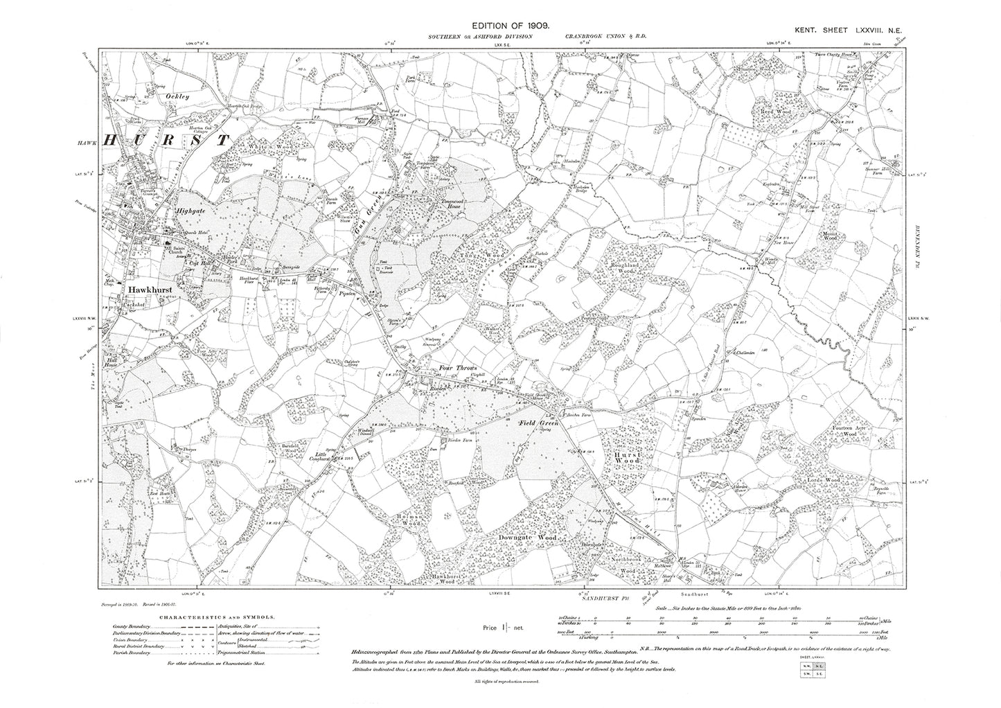 Hawkhurst, old map Kent 1909: 78NE