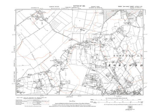 Old OS map dated 1921, showing Romford (northwest) and Collier Row in Essex - 79NW