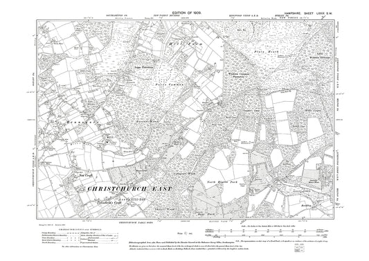 Old OS map dated 1909, showing Bransgore in Hampshire - 79SW