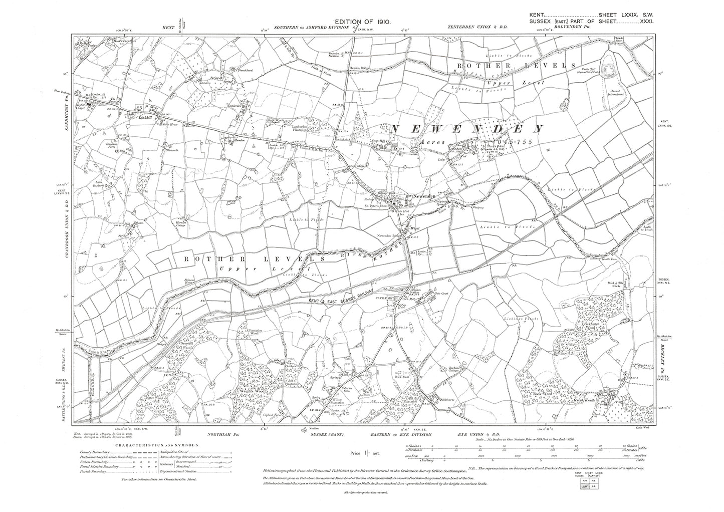 Newenden, old map Kent 1910: 79SW