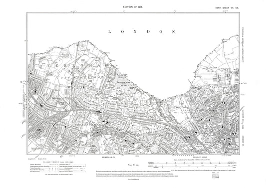 Beckenham, Bromley, Plaistow, old map Kent 1913: 7SE