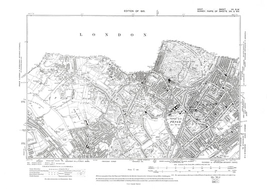 Penge, Croydon, Crystal Palace Park, old map Kent 1915: 7SW