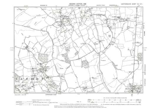 Old OS map dated 1899, showing Kelshall, Sandon, Buckland in Hertfordshire - 8NE