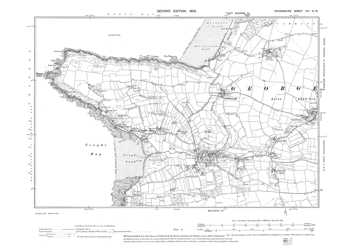 Croyde, Croyde Bay, Georgeham (west), Old Map Devon 1905: 8NW