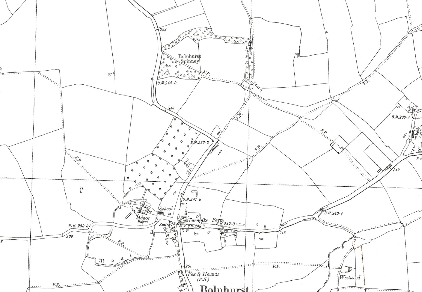 A 1950 map showing Bolnhurst and Keysoe in Bedfordshire - A Digital Download 0f OS 1:10560 scale map, Beds 8NW