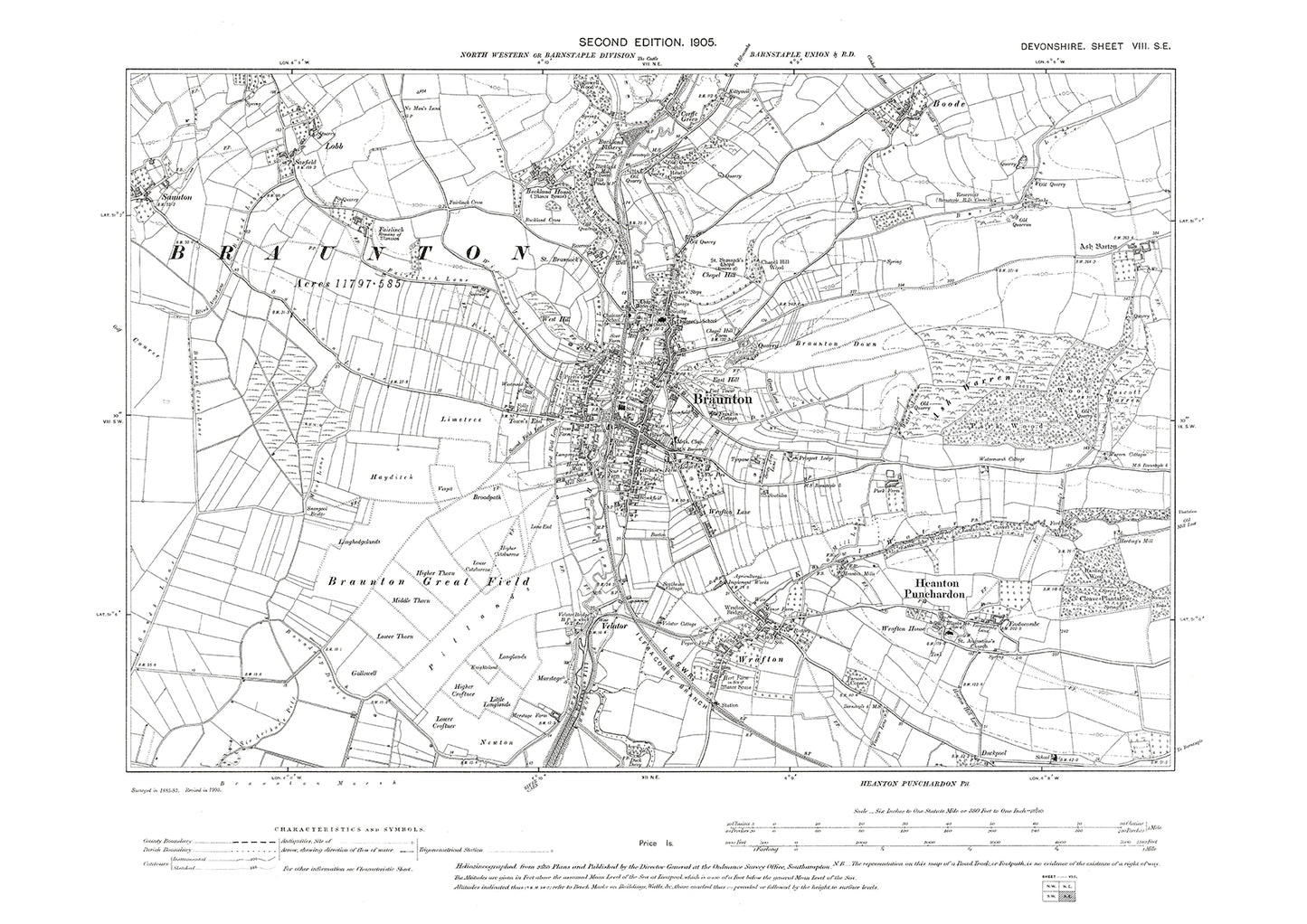 Braunton, Heanton Punchardon, Old Map Devon 1905: 8SE