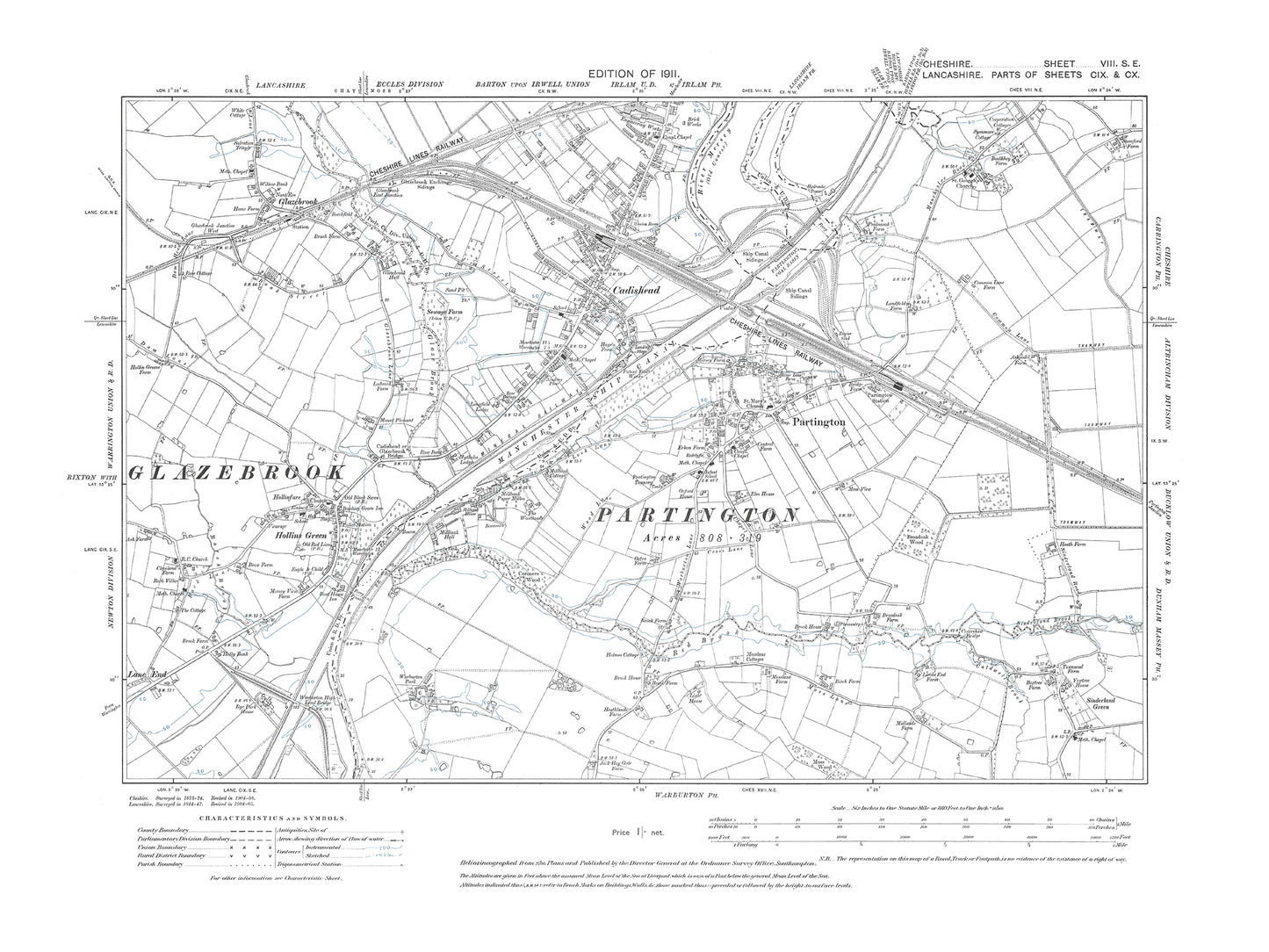 Old OS map dated 1911, showing Partington in Cheshire 8SE