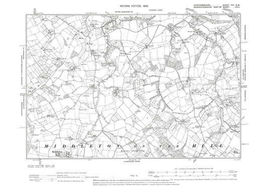 Old OS map dated 1904, showing Middleton on the Hill in Herefordshire - 8SW