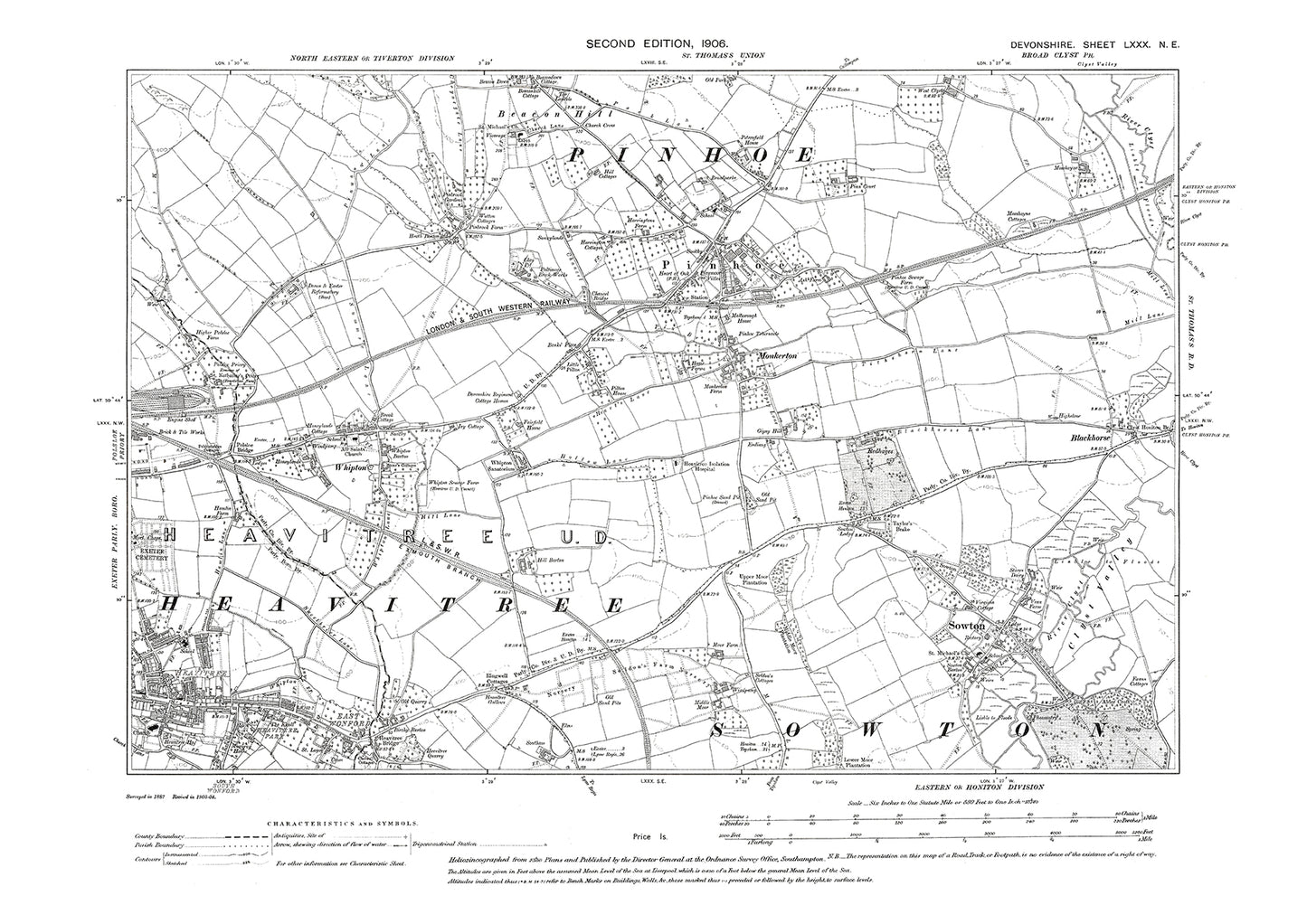 Exeter Heavitree, Pinhoe, Sowton, Whipton, Old Map Devon 1906: 80NE