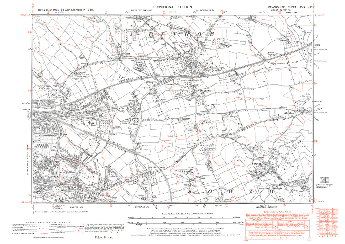 Exeter Heavitree, Pinhoe, Sowton, Whipton, Old Map Devon 1938: 80NE