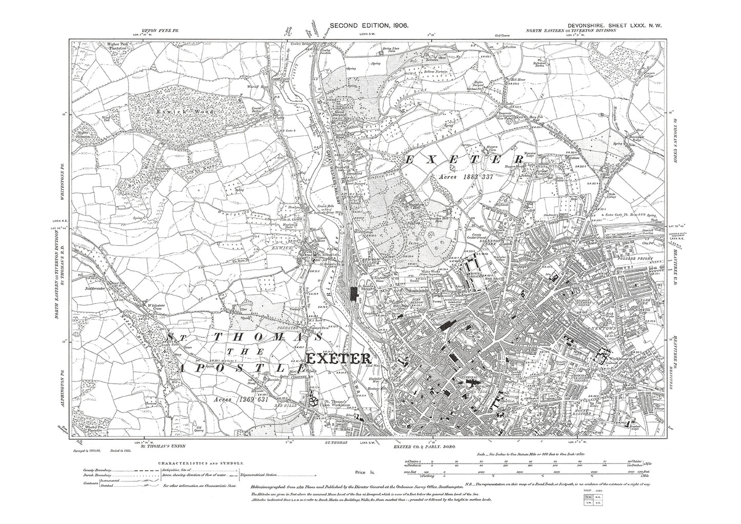 Exeter, Old Map Devon 1906: 80NW