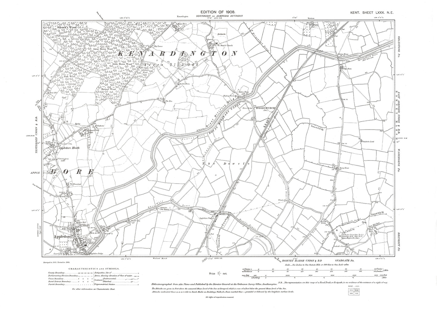 Newchurch, old map Kent 1908: 80NE