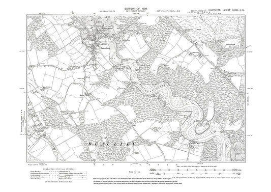 Old OS map dated 1909, showing Beaulieu, Reaulieu in Hampshire - 81NW