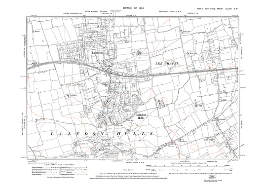 Old OS map dated 1924, showing Laindon, Laindon Hills and Lee Chapel in Essex - 81SW