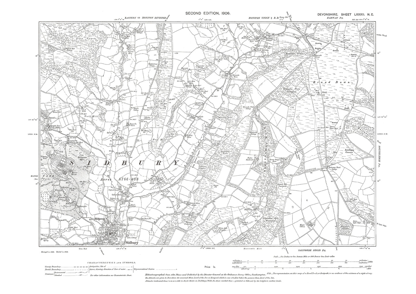 Sidbury (north), Ridgway,  Old Map Devon 1906: 82NE