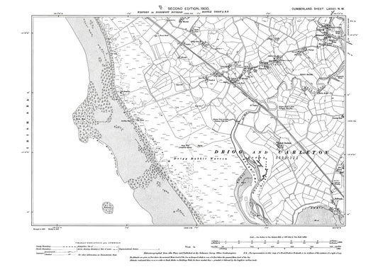 Old OS map dated 1900, showing Drigg, Holmrook in Cumberland - 82NW