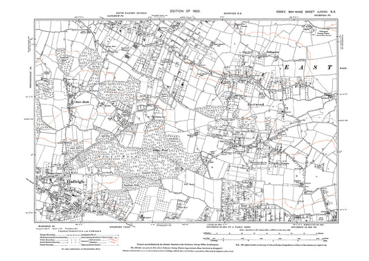 Old OS map dated 1923, showing Hadleigh, Eastwood, Southend (north) and Rayleigh (south) in Essex - 82SE