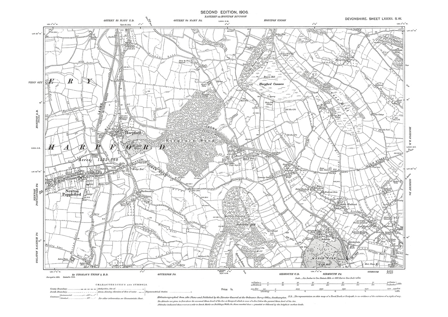 Harpford, Newton Poppleford, Sidmouth (northwest), Old Map Devon 1906: 82SW