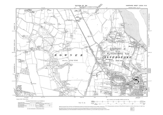 Old OS map dated 1911, showing Gosport (northwest), Elson, Hardway in Hampshire - 83NW