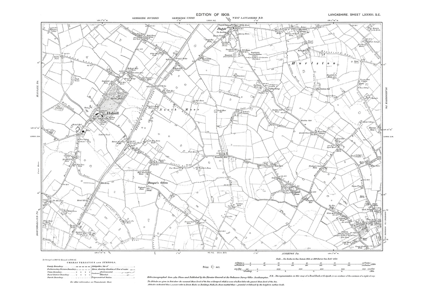 Halsall, Ormskirk (northwest) - Lancashire in 1909 : 83SE