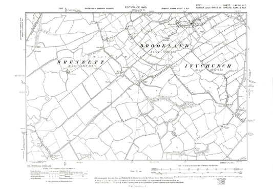 Brookland Ivychurch Brenzett, old map Kent 1909: 83NE