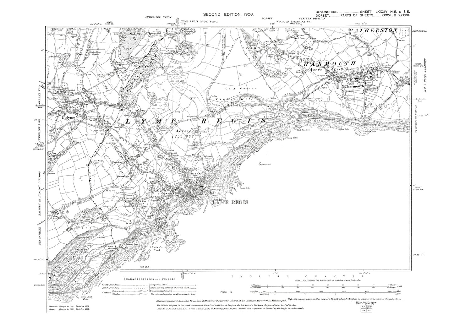 Lyme Regis, Charmouth, Uplyme, Old Map Devon 1906: 84NE