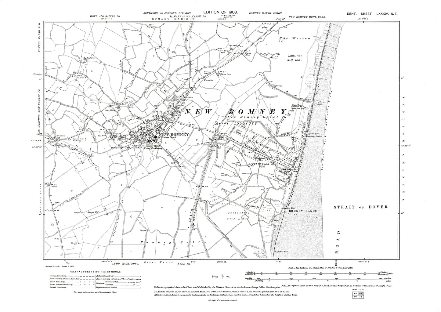 New Romney, old map Kent 1908: 84NE