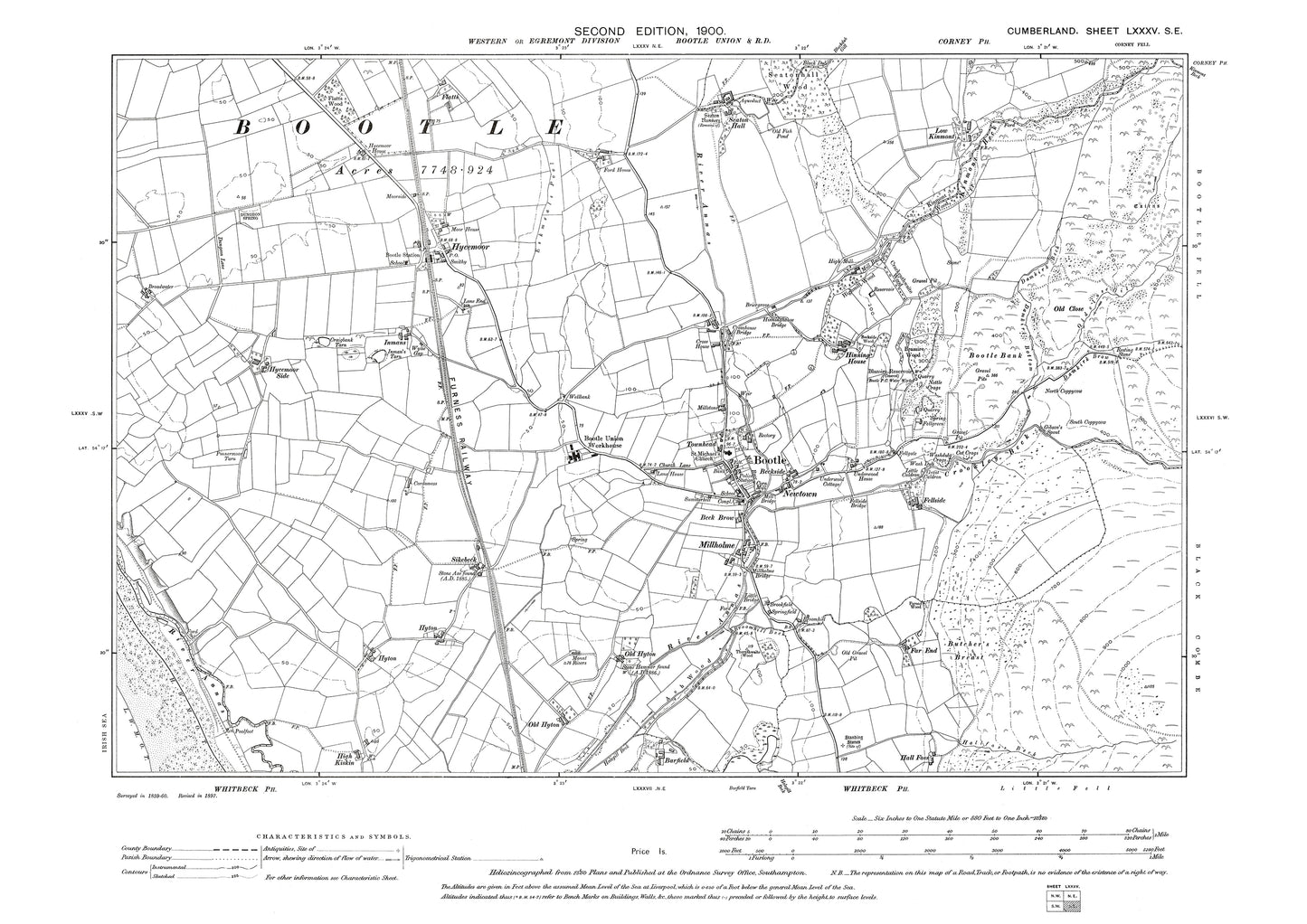 Old OS map dated 1900, showing Bootle in Cumberland - 85SE