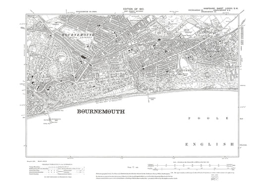 Old OS map dated 1910, showing Winkton, Burton, Christchurch, Iford in Hampshire - 86SW