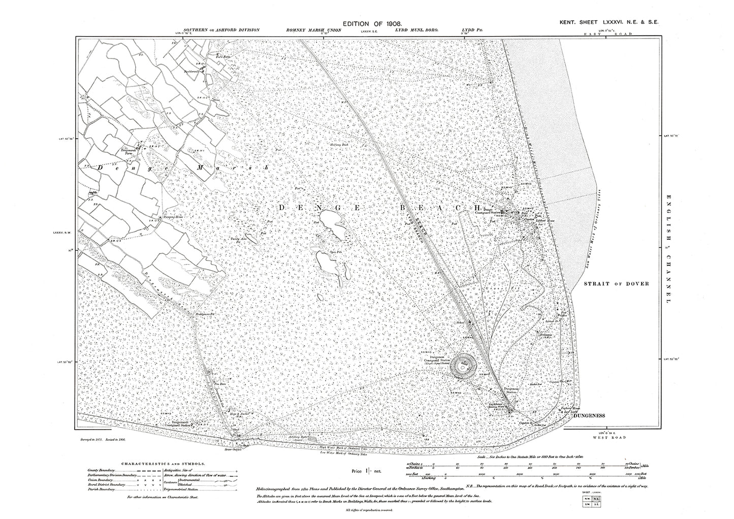 Dungeness, old map Kent 1908: 86NE-SE