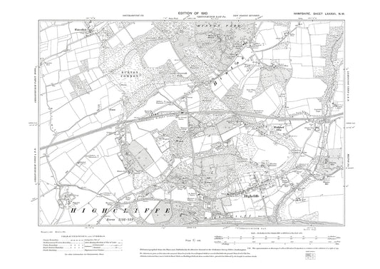 Old OS map dated 1910, showing Hilton, Highcliffe in Hampshire - 87NW