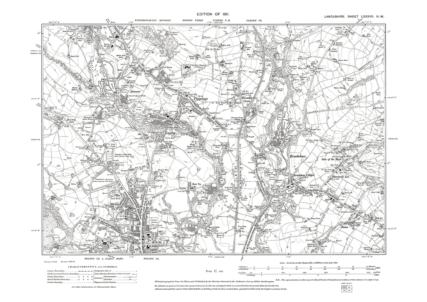 Bolton (north), Bradshaw, Eagley - Lancashire in 1911 : 87NW