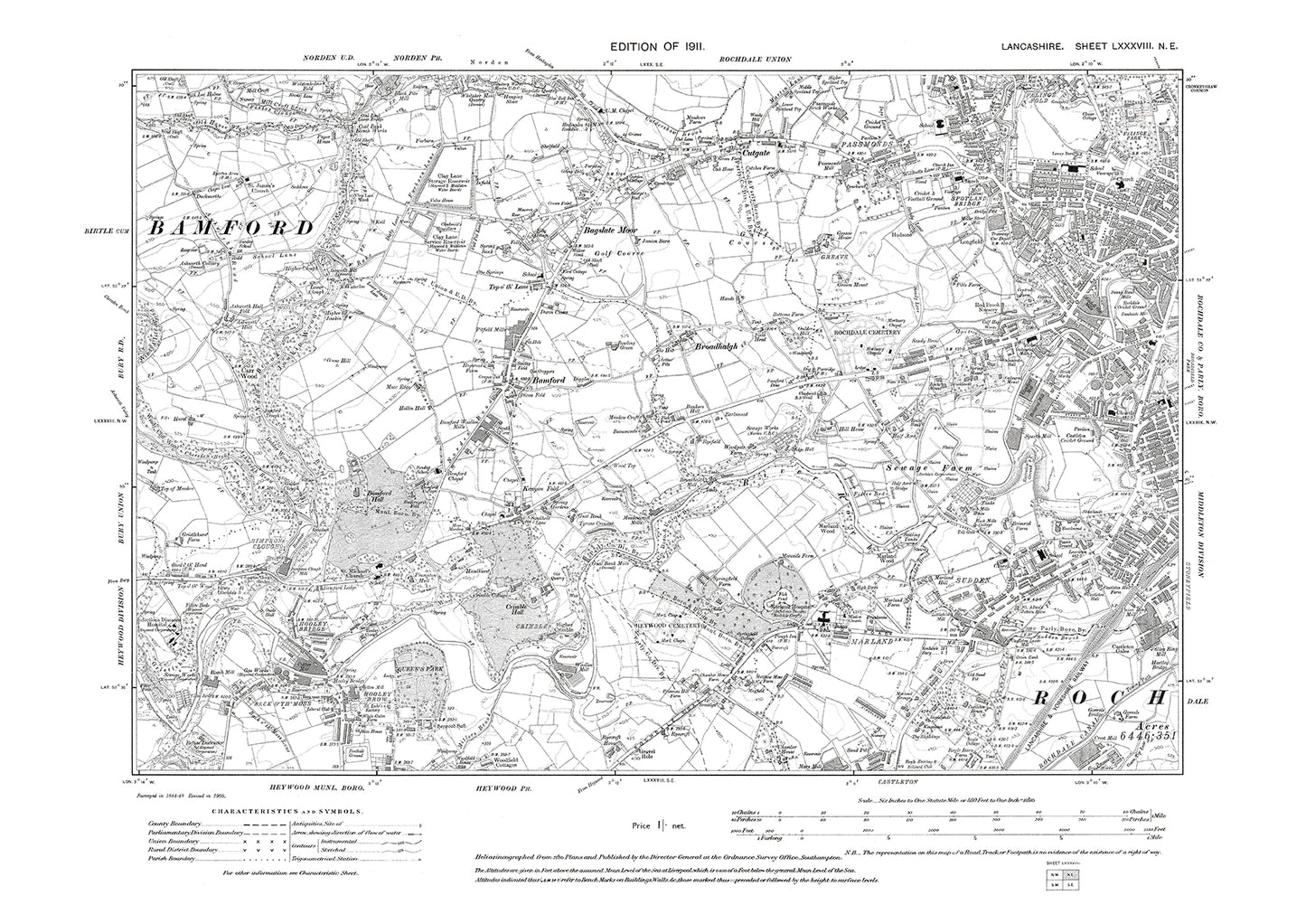 Rochdale (west), Heywood (north) - Lancashire in 1911 : 88NE