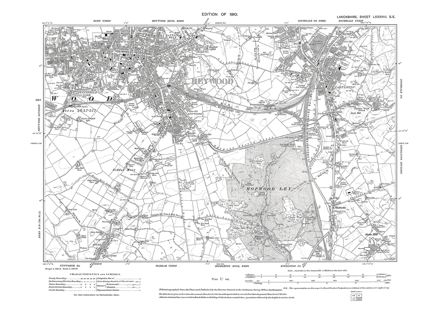 Heywood (south), Castleton - Lancashire in 1910 : 88SE