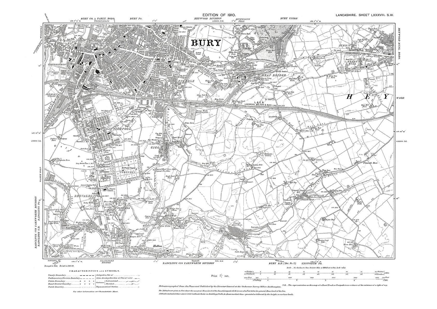 Bury (south) - Lancashire in 1910 : 88SW – Old Map Downloads
