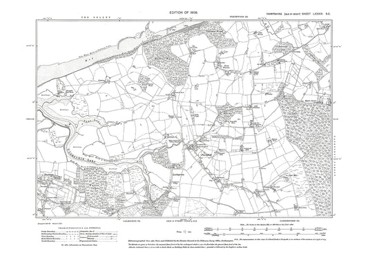 Old OS map dated 1909, showing Newtown, Porchfield in Hampshire - 89SE