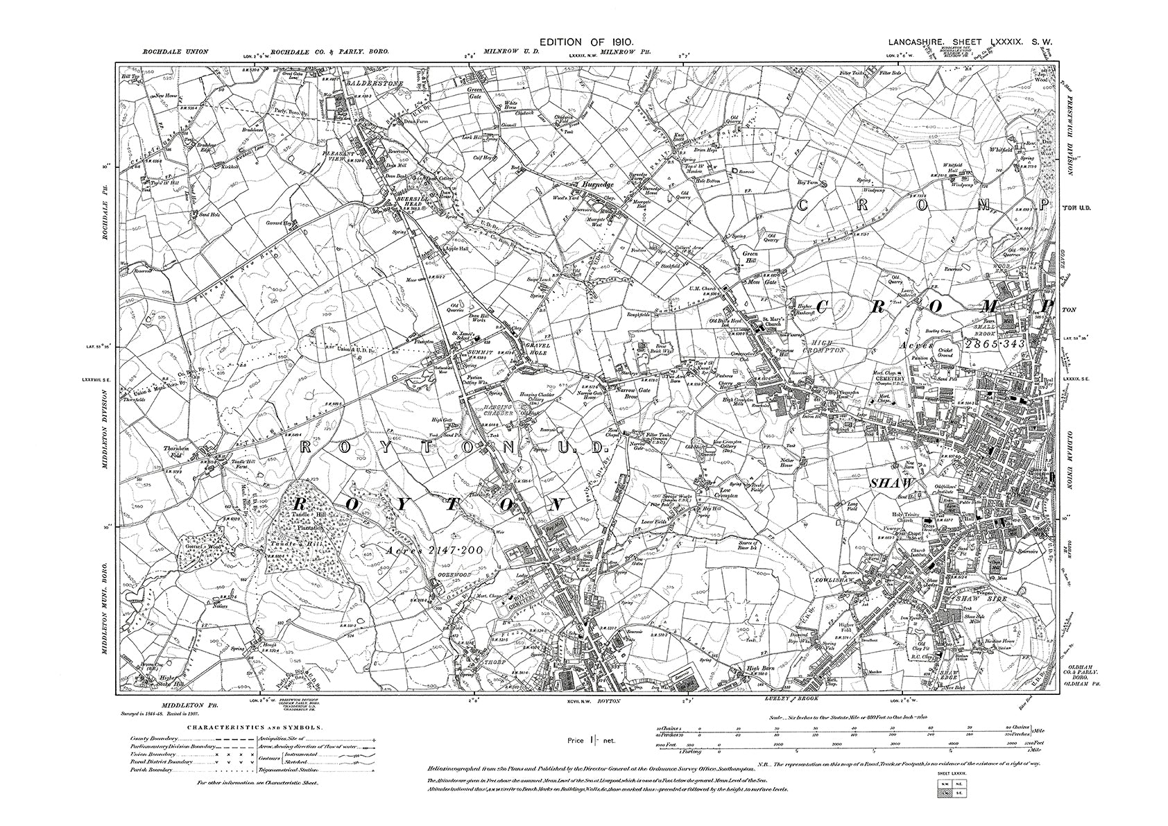 Crompton (west), Shaw (west), Royton (north) - Lancashire in 1910 : 89 ...