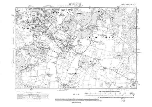 Sidcup, North Cray, Foots Cray, Ruxley, St Pauls Cray, old map Kent 1910: 8SE