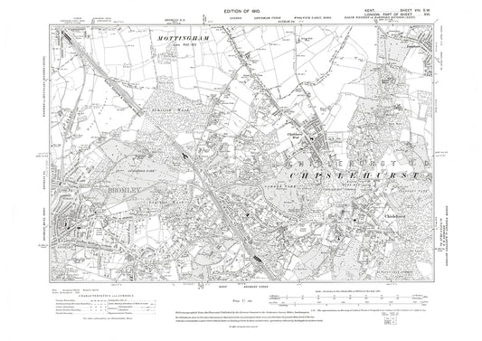 Bromley, Chislehurst, old map Kent 1910: 8SW