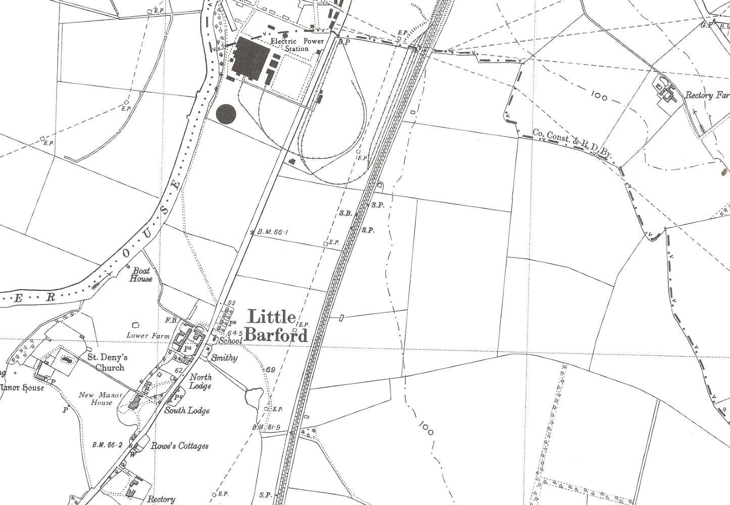 A 1950 map showing Eaton Socon (south), Little Barford and Wyboston in Bedfordshire - A Digital Download 0f OS 1:10560 scale map, Beds 9SW