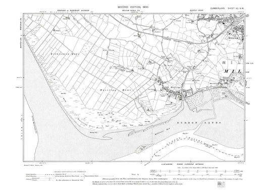 Old OS map dated 1900, showing Millom (west), Haverigg in Cumberland - 90NW