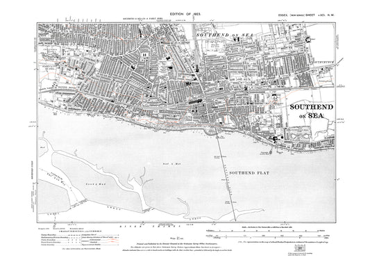 Old OS map dated 1923, showing Southend on Sea in Essex - 91NW