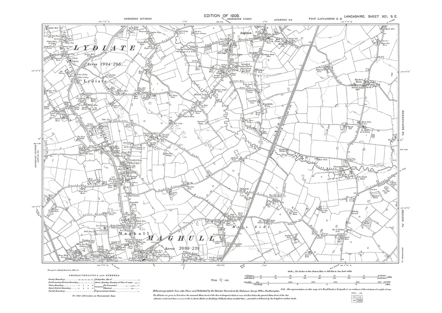 Maghull (north), Lydiate, Aughton - Lancashire in 1909 : 91SE