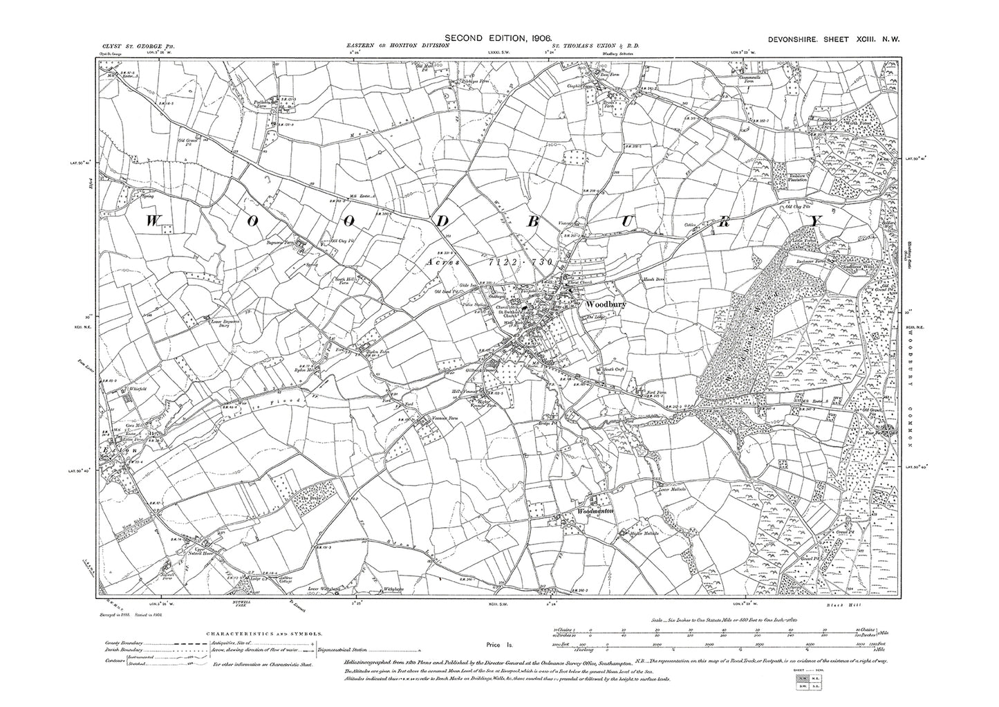 Woodbury, Old Map Devon 1906: 93NW