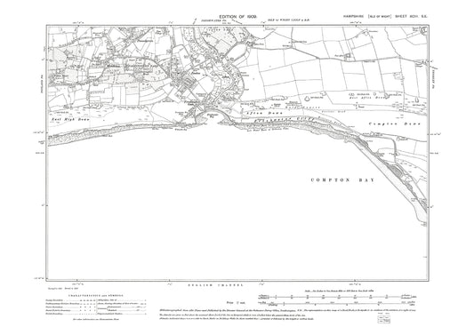 Old OS map dated 1909, showing Easton, Freshwater Gate, Compton Bay, Isle Of Wight in Hampshire - 93SE