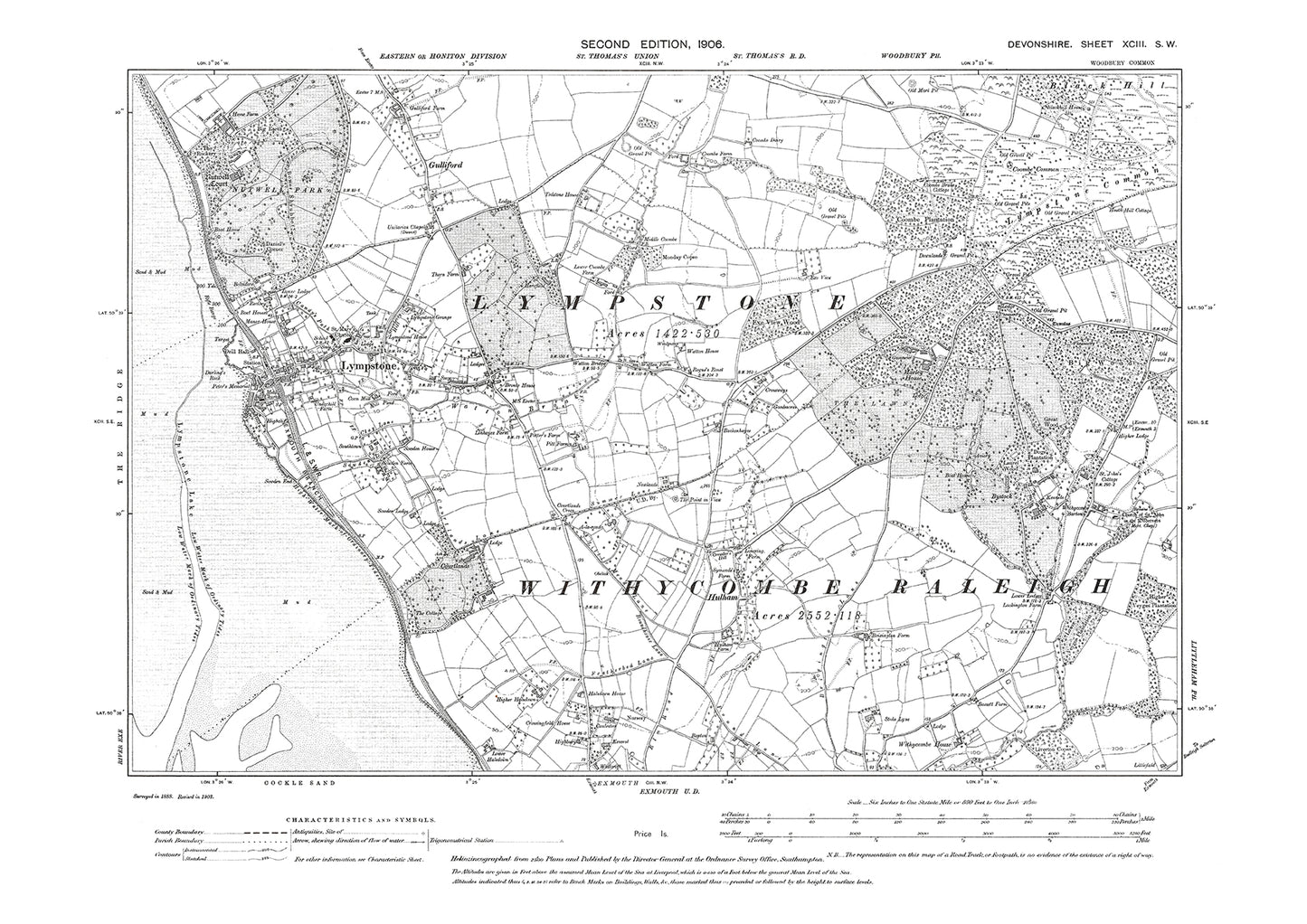 Lympstone, Old Map Devon 1906: 93SW