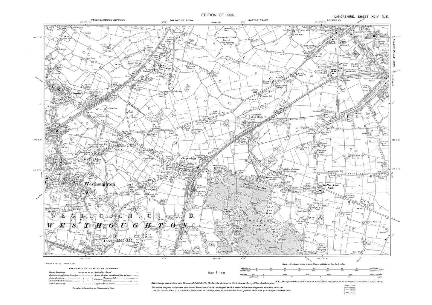 Westhoughton (east), Bolton (southwest) - Lancashire in 1909 : 94NE