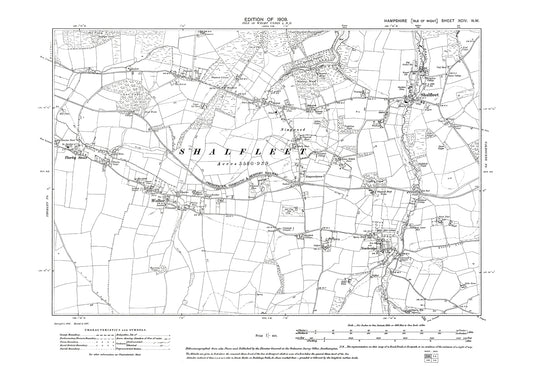 Old OS map dated 1909, showing Shalfleet, Wellow, Newbridge Isle Of Wight in Hampshire - 94NW