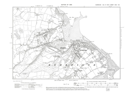 Old OS map dated 1909, showing Bembridge, St Helens, Brading Harbour, Isle Of Wight in Hampshire - 96NE